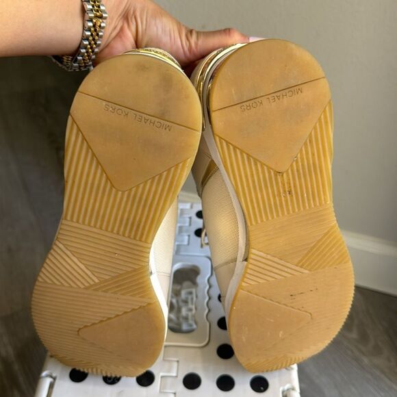 Michael Kors Georgie Knit Wedge Trainer Sneaker Ivory Gold Silver size 8.5 - Picture 6 of 8